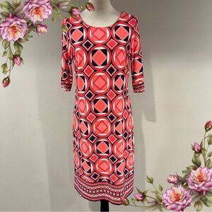 Madison Leigh Pink and Orange Sheath‎ Dress 3/4 Cuffed Sleeves size 10